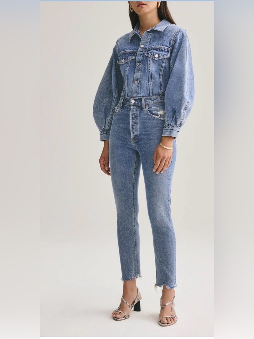 AGOLDE Nico High Rise Slim Jeans Rooted Wash Distressed Size 25